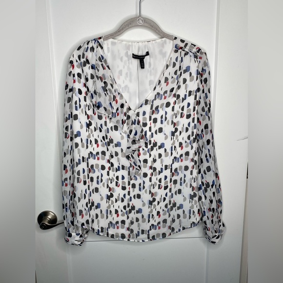 White House Black Market Tops - White House Black Market Semi-Sheer Dot Print Ruffle Top women’s size 4